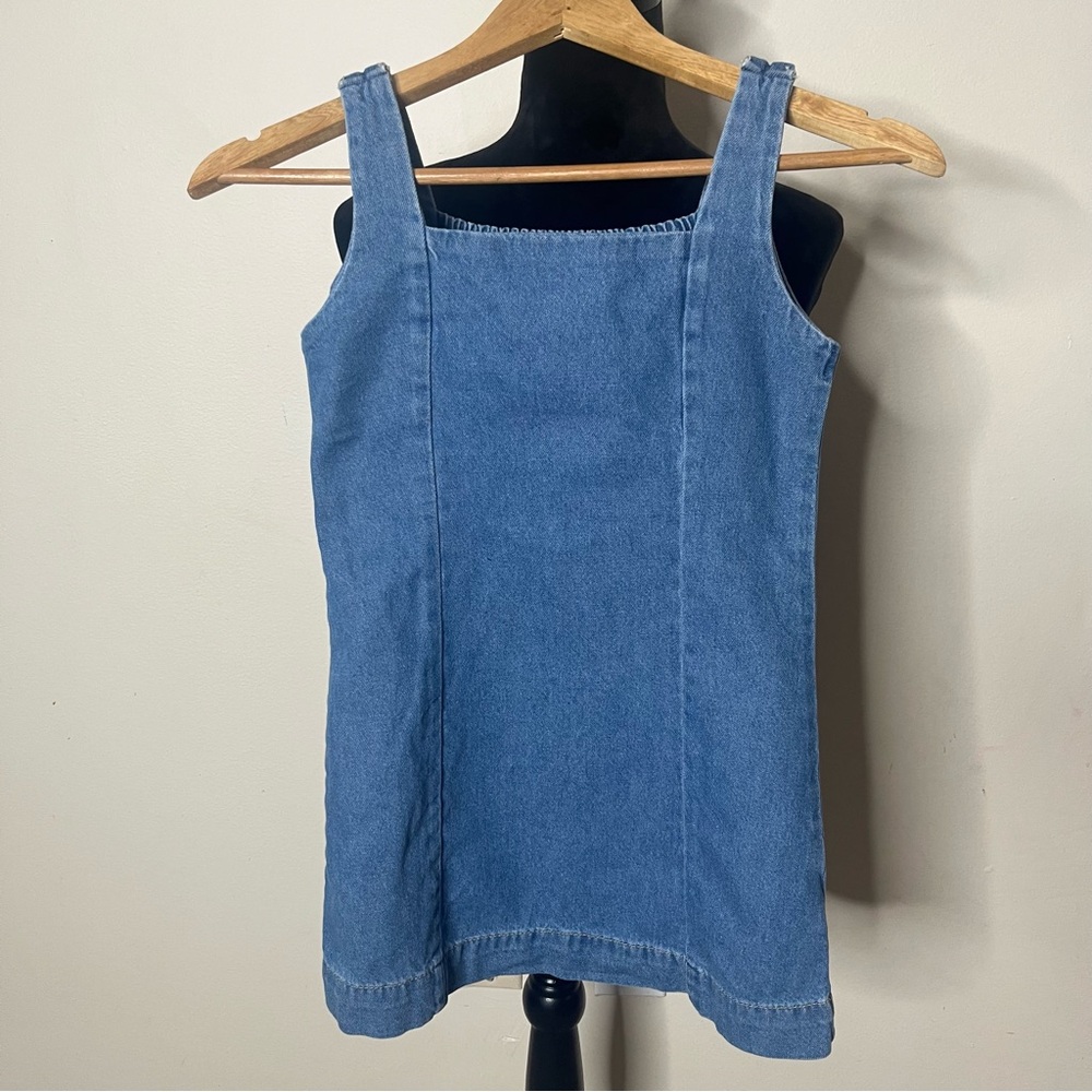 Old Navy Girls Blue Sleeveless Smocked Pullover Cotton Denim Dress Sz 8